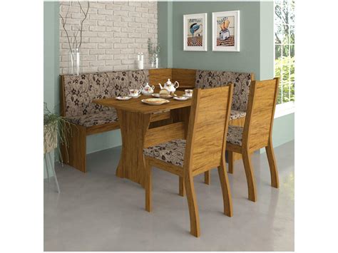 Mesa De Canto Com Cadeiras - Mesa de Canto Alemão 6 Lugares 2 Cadeiras Retangular Viero Móveis Hanover