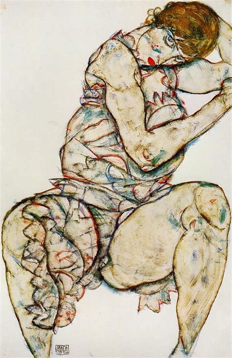 Seated Woman With Her Left Hand In Her Hair Egon Schiele Oil