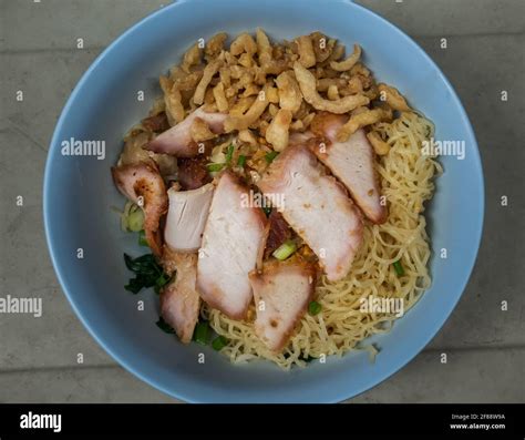 Egg Noodle With Sliced Red Roasted Pork And Wonton Streaky Pork With