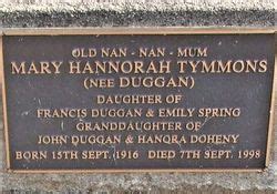 Mary Hannorah Duggan Tymmons 1916 1998 Find A Grave Memorial