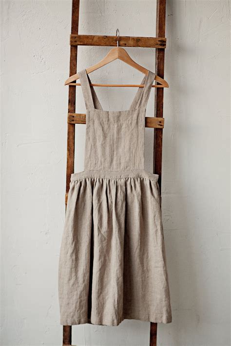 Natural Midi Cross Back Pinafore Linen Pinafore Linen Apron Cooking