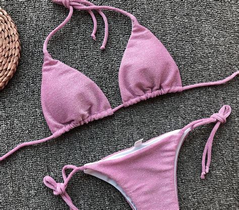 Yaz Seksi Katı Mirco Bikini Setleri Kadın Kravat Tarafı G String Tanga