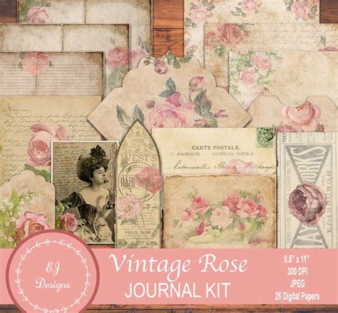 Vintage Rose Junk Journal Kit Rose Ephemera Floral Digital Paper