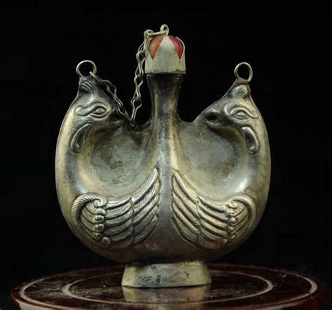 Chinese Old Copper Plating Silver Hand Engraving Phoenix Snuff Bottle