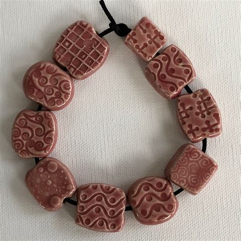 Pink Ceramic Beads Handmade Flat Pattern Beads Etsy Ceramic Beads Pink Ceramic Clay Beads