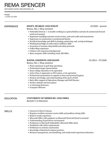 Shop Assistant Resume Samples | Velvet Jobs