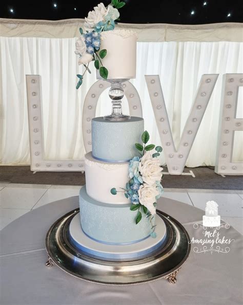 Dusky Blue And White Wedding Cake Mel S Amazing Cakes