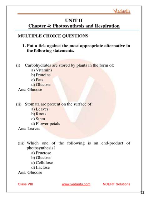 Selina Concise Biology Class 7 Icse Solutions For Chapter 4 Photosynthesis And Respiration