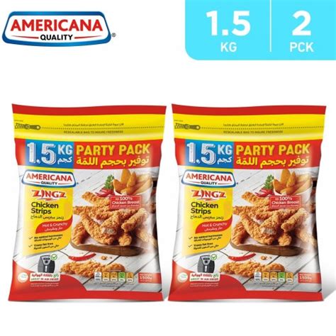 Buy Americana Frozen Zingz Hot And Crunchy Chicken Breast Strips Party Pack 2 X 1 5 Kg توصيل