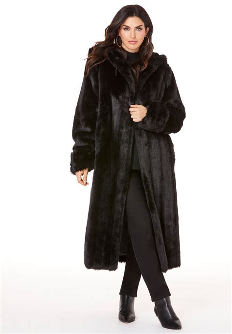 Full Length Faux Fur Coat With Hood Roamans