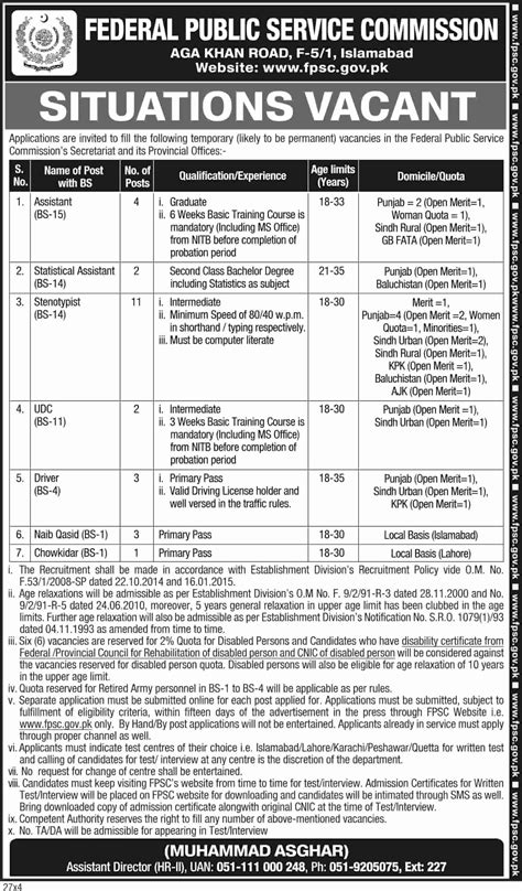 Fpsc Jobs Advertisement Apply Online Fpsc Internal Recruitment