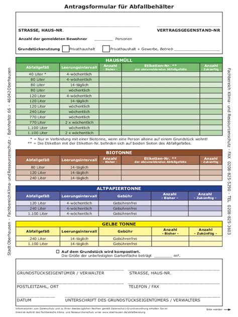 Ausfüllbar Online Antragsformular fr Abfallbehlter Fax Email Drucken