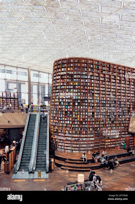 Seoul South Korea May Amazing View Of Huge Bookshelves And