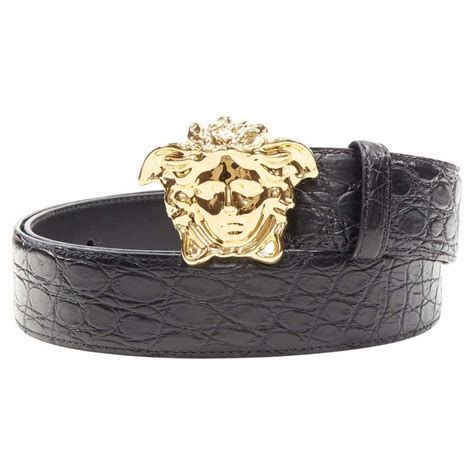 Versace Black Leather Swarovski Crystal 3d Medusa Belt At 1stdibs