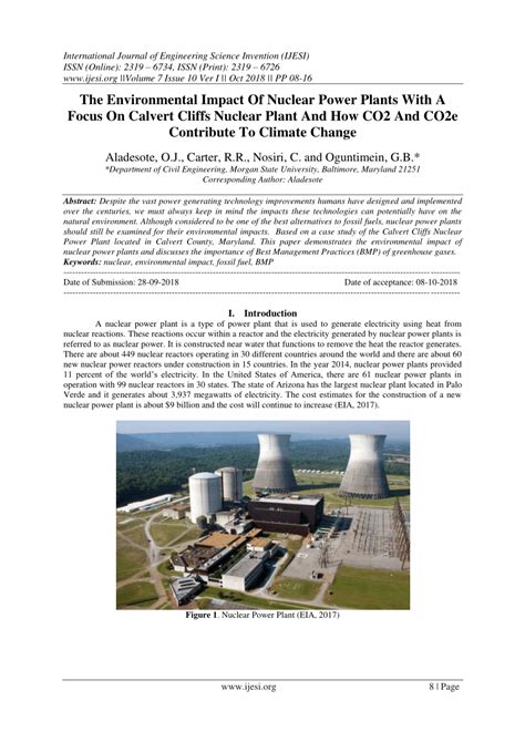 Pdf The Environmental Impact Of Nuclear Power Plants With A Focus On Calvert Cliffs Nuclear