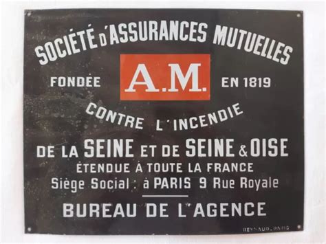 Ancienne Plaque Maill E Soci T D Assurance Mutuelle A M Seine Oise