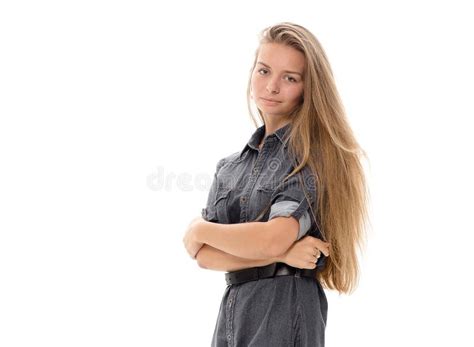 Beautiful Girl Model Blonde Hair Posing Studio Stock Photo Image Of Dress Female