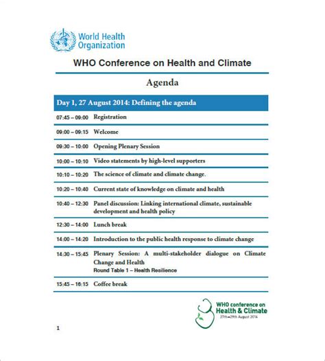 Conference Agenda Template 8 Free Word Excel Pdf Format Download