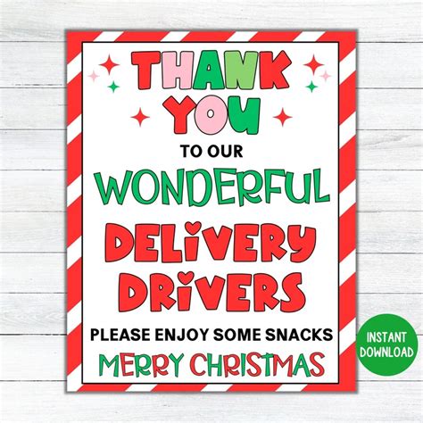 Delivery Driver Snack Sign Printable Delivery Driver Snack Printable Christmas Delivery