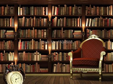 Bookshelf, Library Wallpaper Mural, Custom Sizes Available | Mural ...