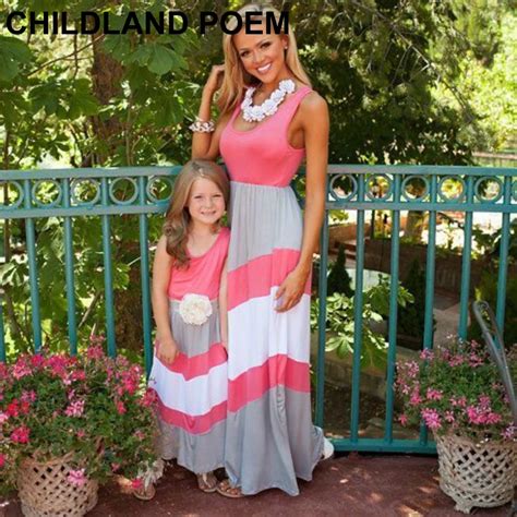 Mother Daughter Dresses Bohemian Wave Striped Mom And Daughter Dress