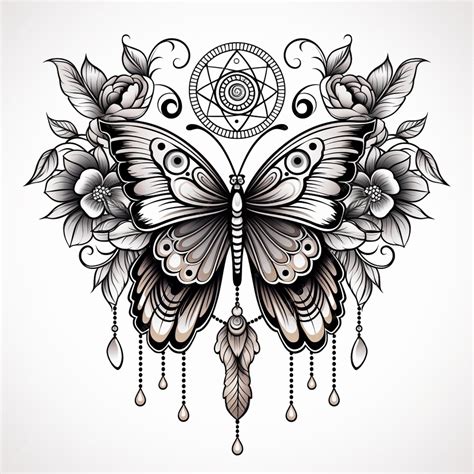 Premium Ai Image Tattoo Butterfly With Flowers And A Pentagram