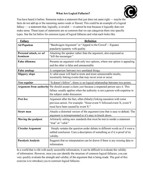 Logical Fallacies Worksheet What Are Logical Fallacies You Have