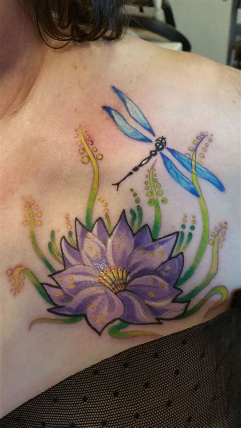 My Beautiful Purple Lotus Flower And Dragonfly Tattoo It S Rich With Meaning And Symbolism And