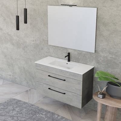 Mobile Bagno Da Terra Cm Linea Way Rovere Chiaro Specchio E Lavabo