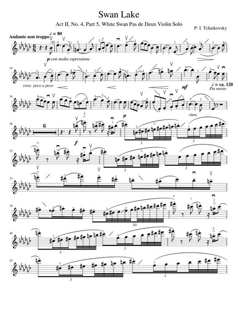 Tchaikovsky Swan Lake White Swan Pas De Deux Violin Solo Sheet Music For Violin Solo