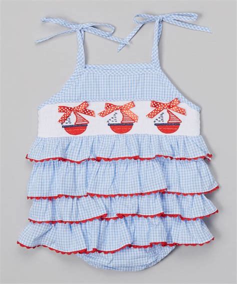 Look At This Lil Cactus Blue Gingham Sailboat Ruffle Smocked Skirted