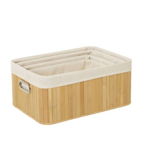 Set De 4 Paniers De Rangement Pour Salle De Bain Bambou 41x28x18cm