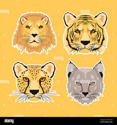 four wild animals heads fauna characters vector illustration design ...