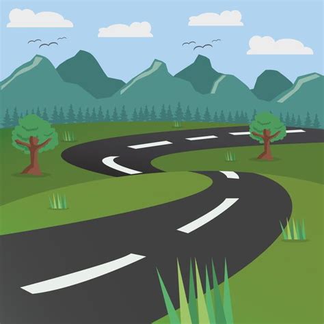 Road Landscape Vector Art PNG, Road Landscape Background, Landscape Clipart, Mountain, Cartoon ...