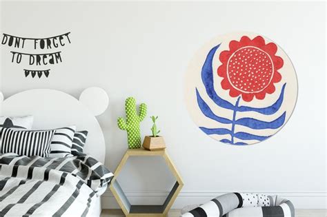 WallCircle Muurstickers Behangcirkel Bloem Plant Rood Blauw