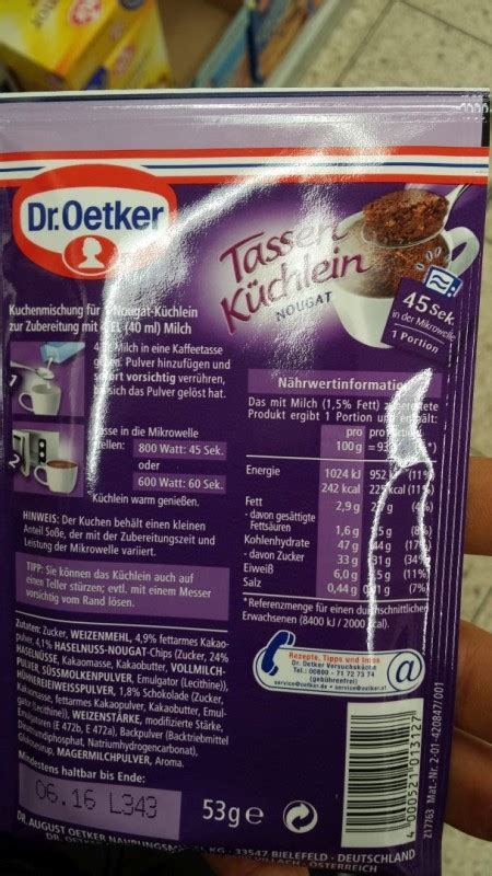 Dr Oetker Tassen Küchlein Nougat Kalorien Nährwerte