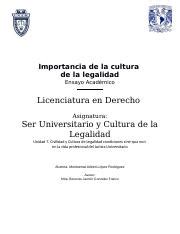 Lopezm A2u7 Suycl Docx Importancia De La Cultura De La Legalidad