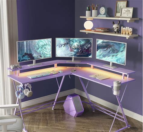 SEVEN WARRIOR Gaming Desk 50.4” with LED Light & Power Outlets, L ...