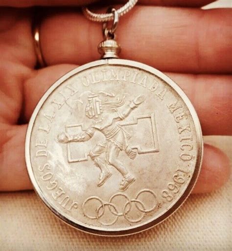 Aztec Pesos Xix Mexico Olympics Coin Pendant Gem