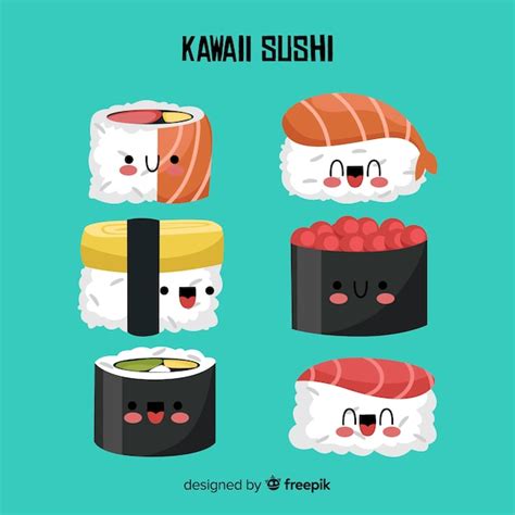 Collection De Sushi Kawaii Dessin S La Main Vecteur Gratuite