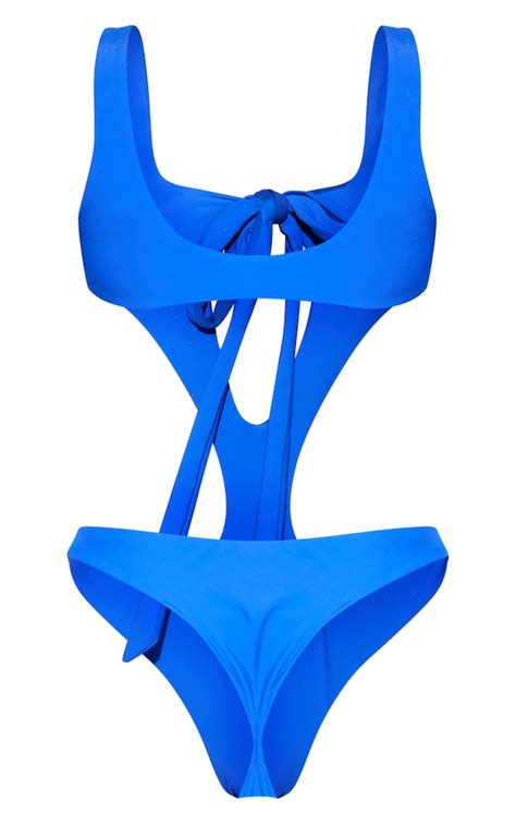 Cobalt Blue Cut Out Tie Swimsuit Swimwear Prettylittlething Usa