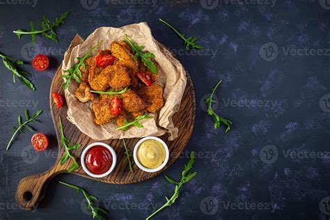 Fried Chicken Fillet With Sauce And Mustard Crispy Spicy Fried Chicken Top View 12954476 Stock