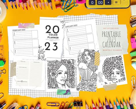 Daily Coloring Planner Printable 2023 Calendar Women Etsy Canada