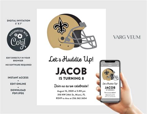 New Orleans Saints Digital Birthday Invitation Etsy