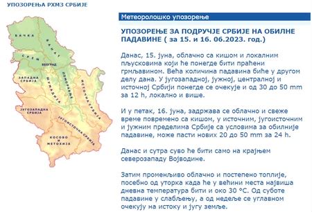 Upozorenje RHMZ za celu Srbiju na kiše i poplave Blic