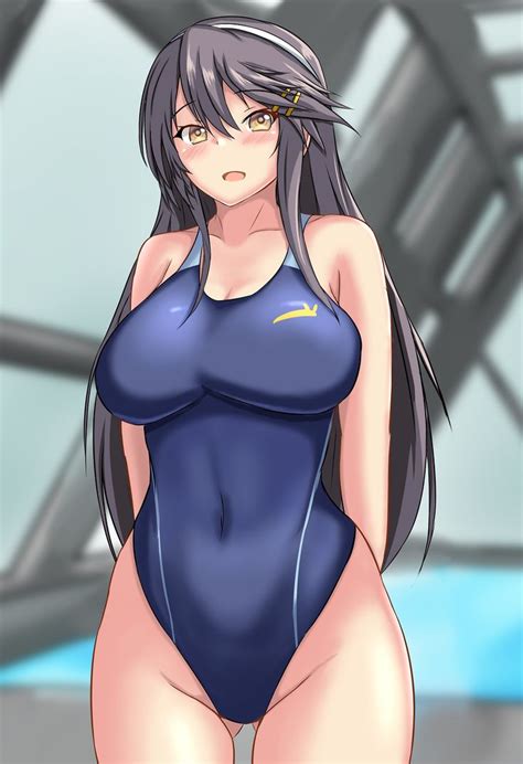 Safebooru 1girl Arms Behind Back Black Hair Black Swimsuit Blurry