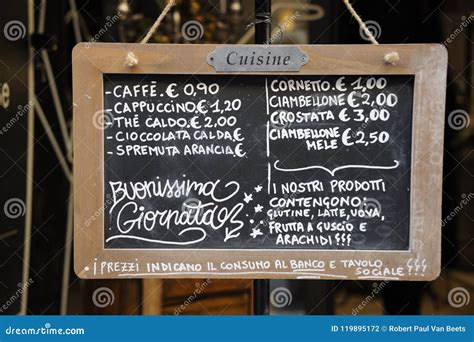 Outdoor Restaurant Menu Sign in Italian Stock Photo - Image of ...