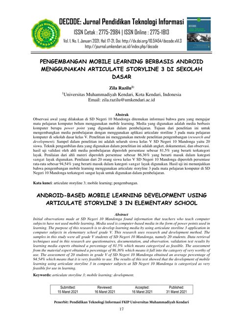 Pdf Pengembangan Mobile Learning Berbasis Android Menggunakan Articulate Storyline 3 Di