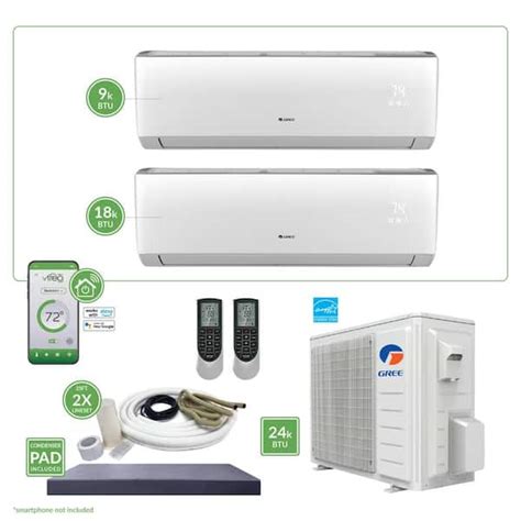 Gree Gen3 Smart Home Dual Zone 24 000 Btu 2 Ton Ductless Mini Split Air