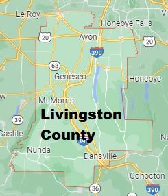 Livingston County on the map of New York 2024. Cities, roads, borders ...